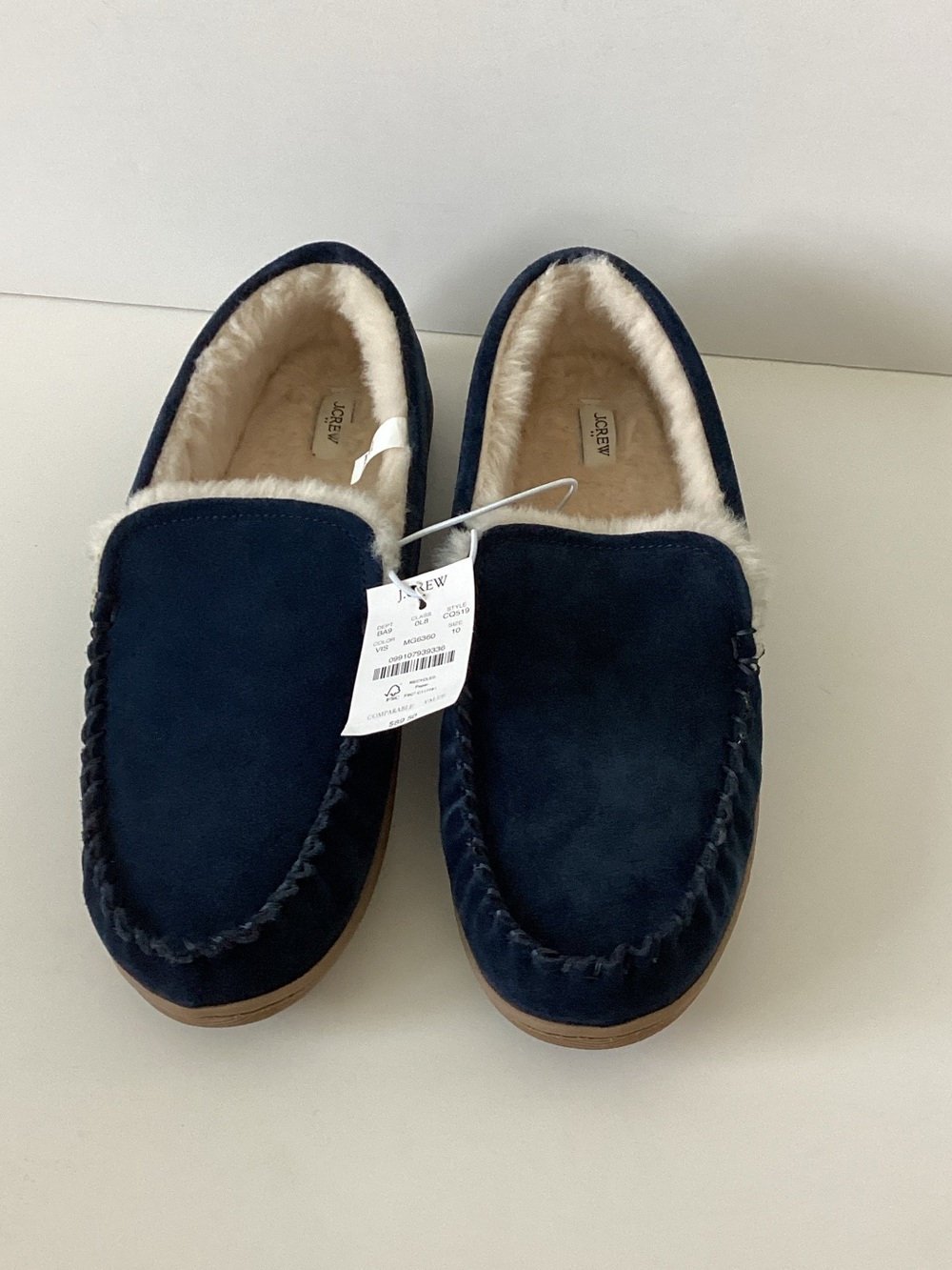 J. Crew Navy Suede Fleece-Lined Moccasins
